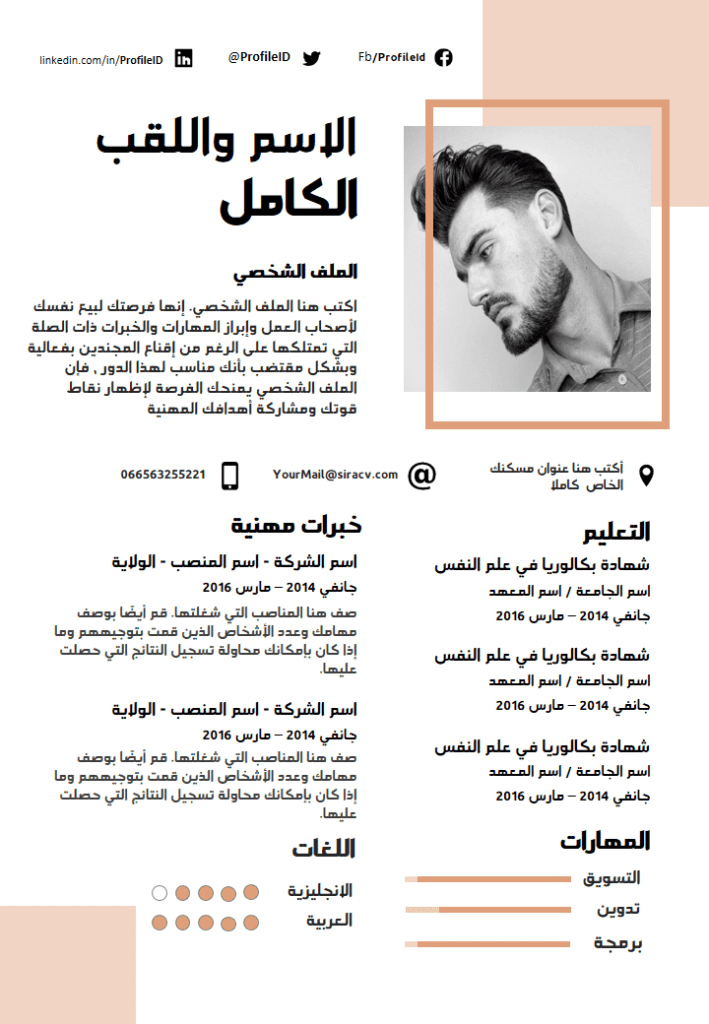 نموذج سيرة ذاتية PDF عربي